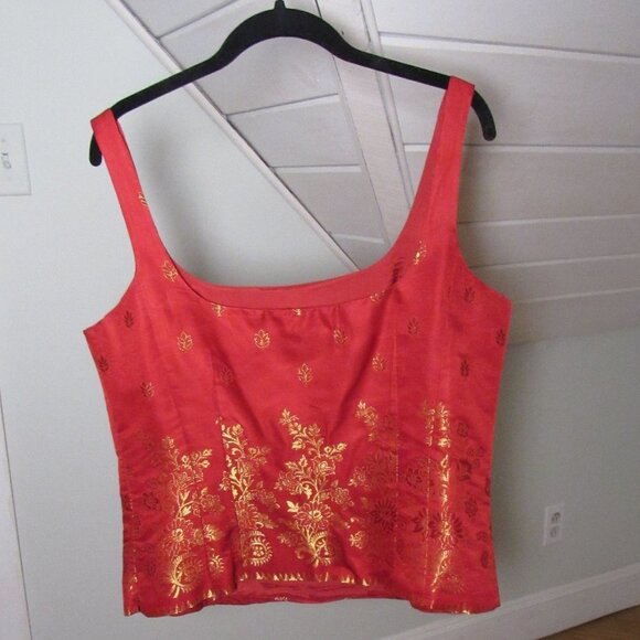 Ann Taylor Red Silk Top with Gold Embroidery Size 14 - Picture 4 of 14
